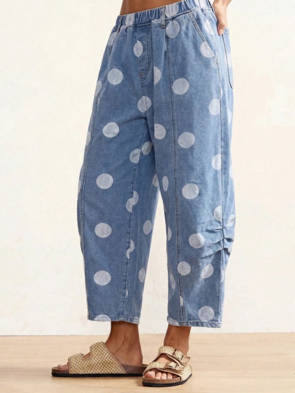 Blue Denim Polka Dot Cropped Jeans
